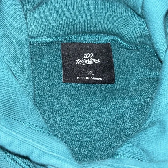 100 Thieves Hoodie Mens XL Green Raised Letter Spellout Pullover Sweatshirt - Picture 11 of 16